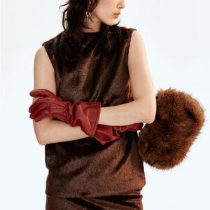 H&M 100% Leather Long Gloves – Dark Red – Size S Winter Accessories Classic